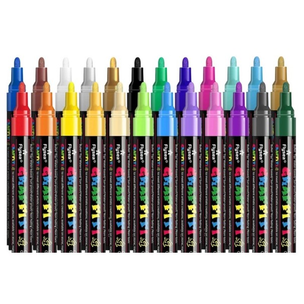 Set di 24 pennarelli acrilici graffiti da 14,2 cm Punta media 1,8–2,5 mm per tessuto tela vetro pietra legno Creazione artistica fai da te per bambini e adulti 1