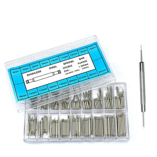 Set di 270 ancoraggi in acciaio inossidabile da 1,5 mm con lunghezze da 6 a 23 mm con strumento per la sostituzione dei cinturini Set orologiaio per il fissaggio dei cinturini degli orologi 1
