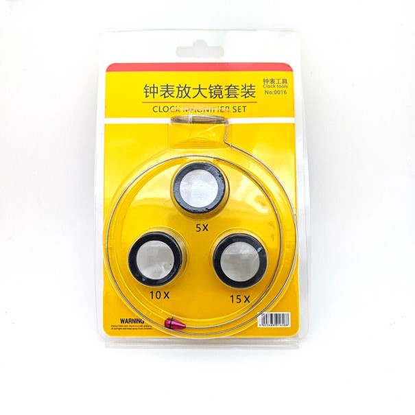 Set di 3 lenti clip-on con vetri intercambiabili 5× 10× 15× per orologiai e gioiellieri con attacco per occhiali 1