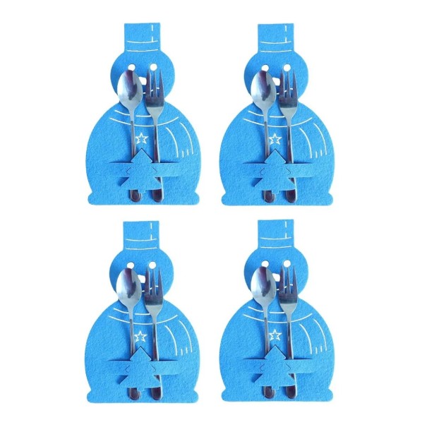 Set di 4 custodie per posate - pupazzo di neve blu