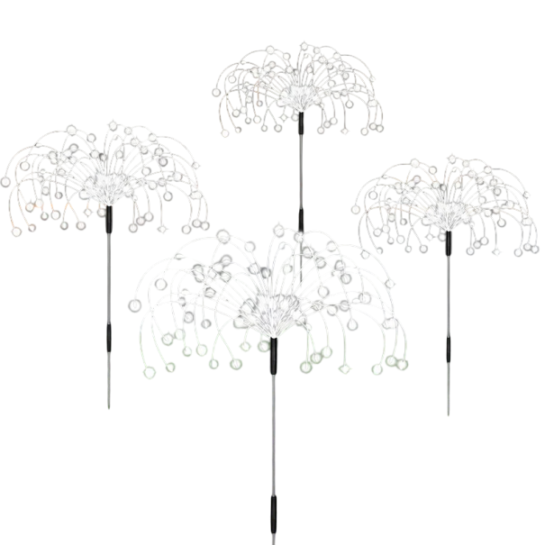 Set di 4 lampade LED a palo solari con effetto fuochi d'artificio Luce da esterno impermeabile per giardino prato cortile decorazione paesaggistica illuminazione da favola bianco freddo
