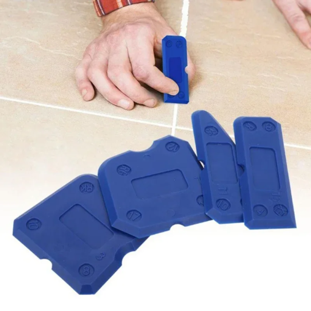 Set di 4 pezzi raschietti in silicone Raschietti blu per lisciare le giunture Spatola per silicone Strumento per sigillare per il bagno 1