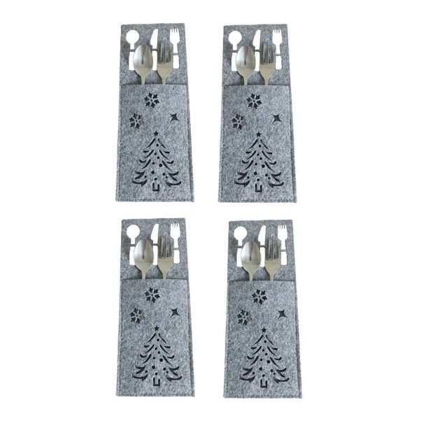 Set di 4 portaposate natalizi con albero grigio