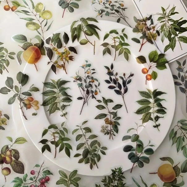 Set di 40 adesivi con motivi di frutta e piante su adesivi in plastica trasparente per progetti creativi 1