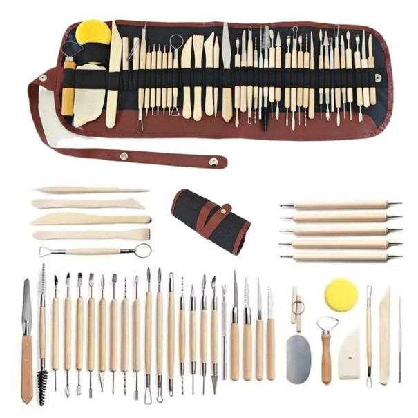Set di 41 strumenti per scultura e modellazione per ceramica, argilla, materiali cerosi, arti e mestieri, modellatura, con custodia 1