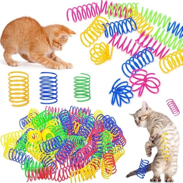 Set di 48 pezzi di molle Giocattoli per gatti Spirali di plastica colorate 5,5 x 2 cm Giocattolo interattivo per gattini Giocattolo da caccia 1