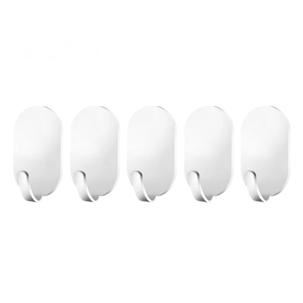 Set di 5 ganci adesivi da parete 5 x 3,2 x 2,1 cm Acciaio al carbonio Colla forte Senza foratura Bagno Cucina Casa bianco