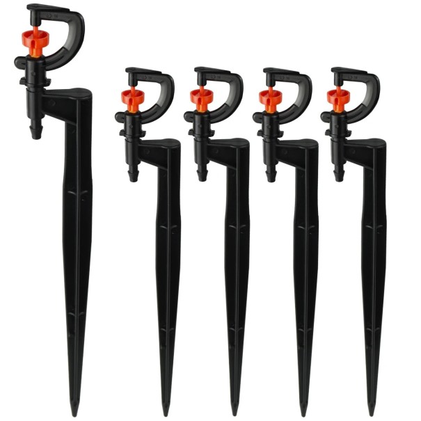 Set di 5 irrigatori da giardino 360° con picchetto da terra e flusso regolabile per un'irrigazione efficace di prati e aiuole 1