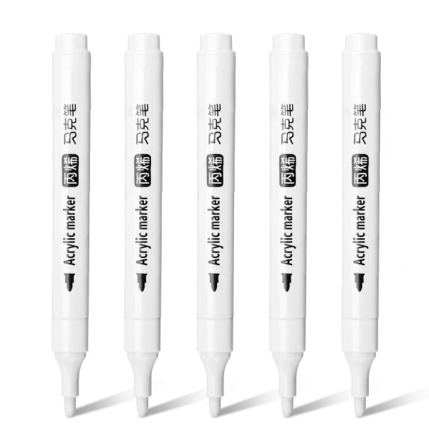 Set di 5 pennarelli acrilici bianchi Pennarello permanente con punta rotonda Per carta nera, plastica, pietra, metallo e pneumatici Per artisti e principianti 1