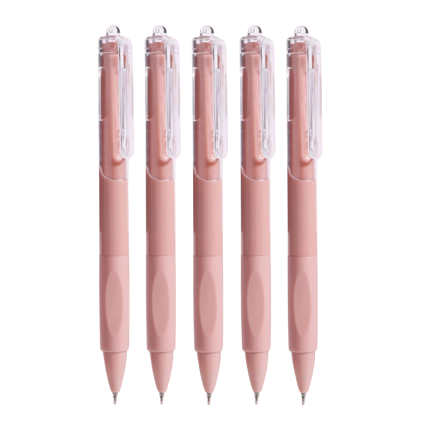 Set di 5 penne a gel 0,5 mm Inchiostro nero veloce Asciugatura Stampa fluida Penna a sfera Forniture scolastiche e per ufficio Cartoleria rosa