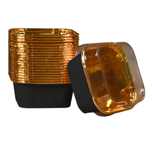 Set di 50 scatole da forno colorate con coperchi 9 × 6,5 × 3,5 cm per muffin, budini e dessert, resistente alla cottura senza teglia nero