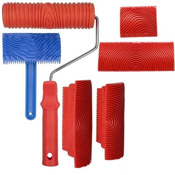 Set di 6 rulli in gomma da 7" per dipingere texture legnose Strumenti decorativi per pareti e mobili per imitare il legno e l'arte murale 1