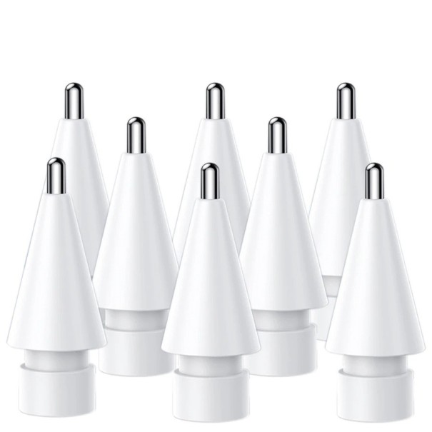 Set di 8 punte di ricambio 3.0 per stilo Compatibile con Apple Pencil 1 e 2 Punte metalliche fini per un uso intensivo bianco