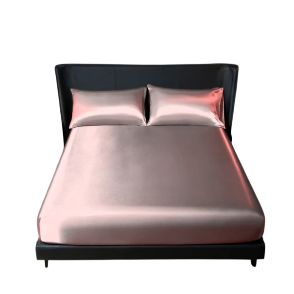 Set di biancheria da letto con superficie in raso Lenzuolo con elastico 137 x 190 cm + 2x federe 50 x 75 cm Lisce e lucide rosa chiaro