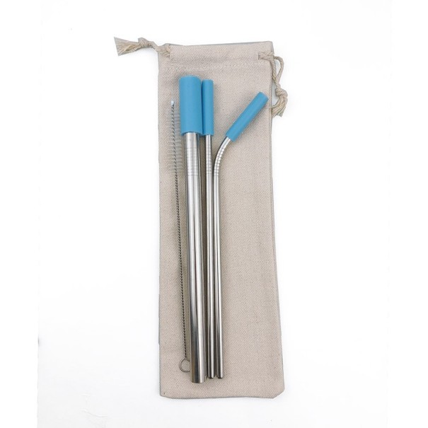 Set di cannucce in acciaio inox con custodia 3 pezzi argento