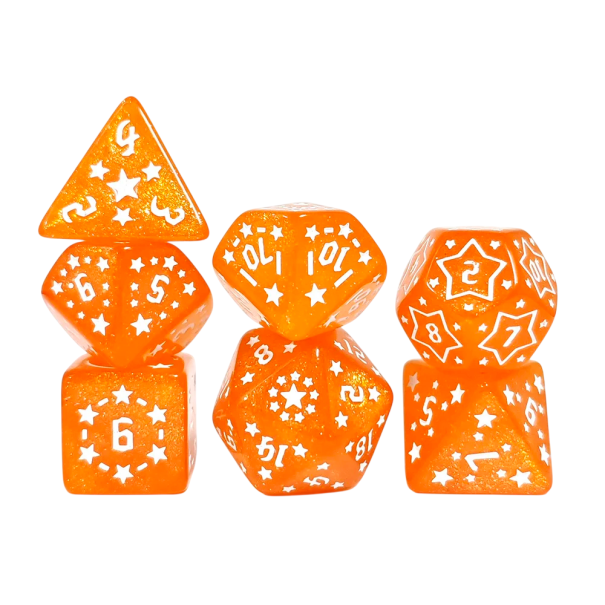 Set di dadi da gioco 7 pezzi in plastica con motivo stellato colorato RPG Drago Dungeons fantasy dadi poliedrici arancione