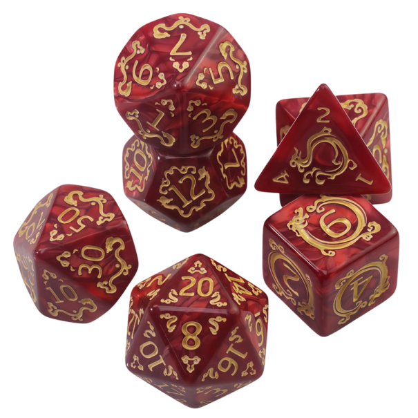 Set di dadi poliedrici in acrilico Fantasy con effetto marmorizzato per giochi da tavolo Dungeons & Dragons, giochi di ruolo e giochi di avventura rosso