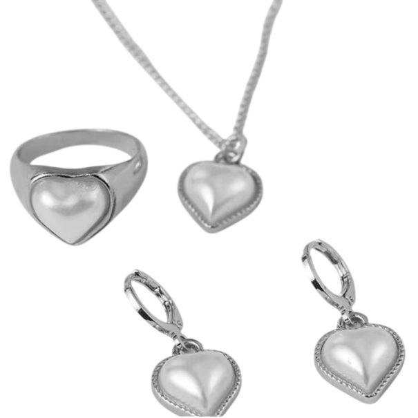 Set di gioielli da sposa in tre pezzi per donne Collana Orecchini Anello Gioielli eleganti alla moda Set regalo romantico argento