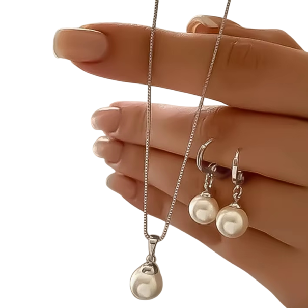Set di gioielli nuziali in perle Collana e orecchini Gioielli eleganti da donna Set moda romantico come regalo per donne argento