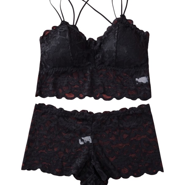 Set di lingerie in pizzo per donna con reggiseno bralette allungato e mutandine a slip nero S