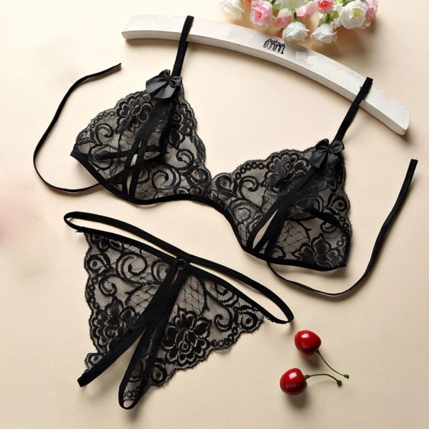 Set di lingerie in pizzo trasparente J2714 nero