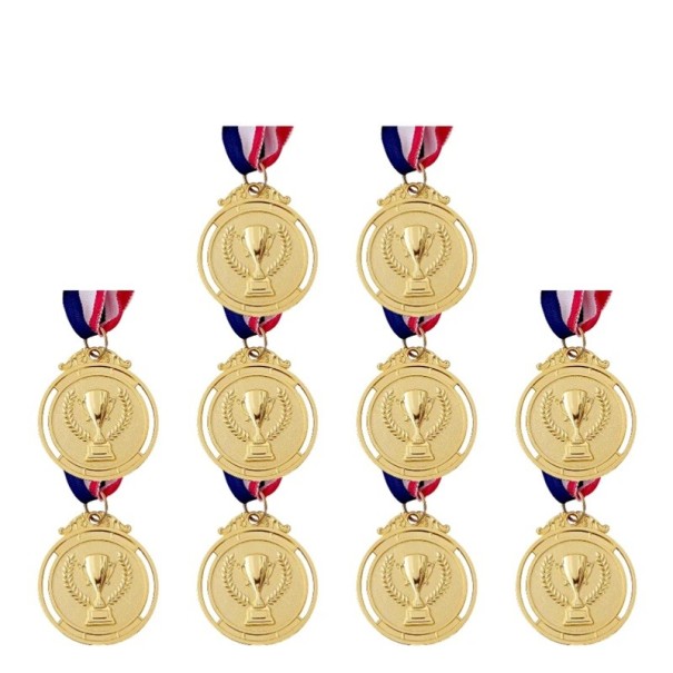 Set di Medaglie Sportive 10 pz per Competizioni con Trofeo e Spighe Diametro 5 cm Lega di Zinco con Nastrini Tricolore per Bambini e Eventi Scolastici oro