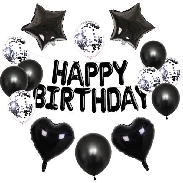 Set di palloncini HAPPY BIRTHDAY 15 pezzi palloncini neri e bianchi con coriandoli palloncini decorativi in ​​metallo e lattice decorazioni per feste 1