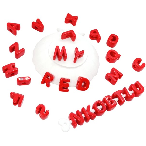 Set di perline acriliche 20 mm lettere A–Z con foro di 6 mm 26 pezzi Perline grandi per la creazione di gioielli Bracciali collane decorazioni creative rosso