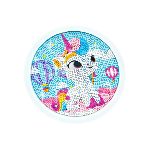 Set di pittura diamante 5D 17x17 cm Unicorno carino Cornice rotonda Attività per bambini Decorazione DIY Per principianti Adulti e bambini 1