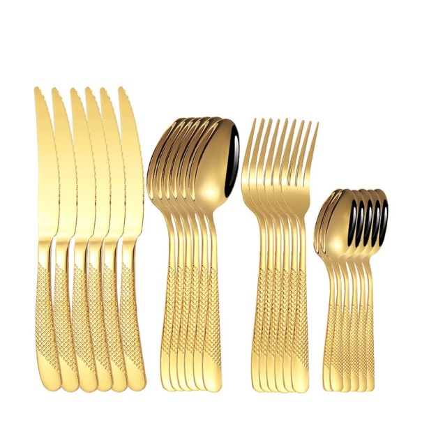 Set di posate Coltello Forchetta Cucchiaio Cucchiaino Eleganti posate da tavola per la casa oro
