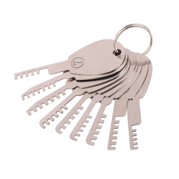 Set di serrature a pettine in acciaio inox 9v1 7x2,7 cm Strumenti per la riparazione delle serrature Formazione sulla sicurezza Acciaio argento Set completo di strumenti 1