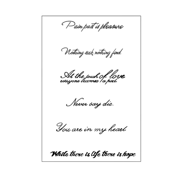 Set di tatuaggi temporanei impermeabili 1 foglio di tatuaggio 18 x 11 cm Scritture a mano Tatuaggio adesivo Decorazione corporea stilosa 1