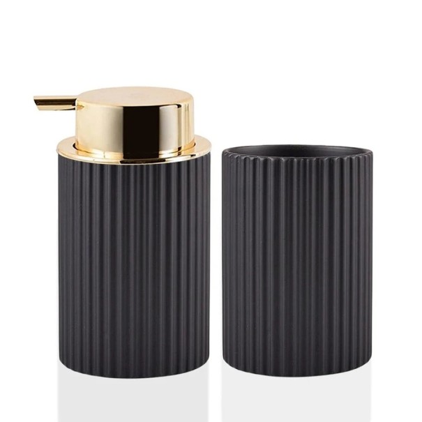 Set dispenser nero per sapone schiumoso e bicchieri per spazzolini da denti o altri accessori da bagno oro