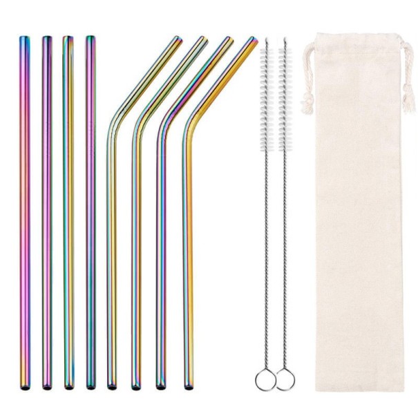 Set Edelstahl-Strohhalme mit Etui 8-tlg regenbogen 1