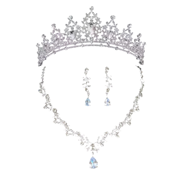 Set elegant de bijuterii pentru nuntă cu tiara, colier și cercei Coroană de lux pentru femei Accesorii pentru păr Set de bijuterii pentru mirese sărbători baluri gala 1
