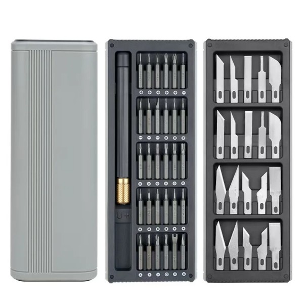 Σέτ ηλεκτρικού κατσαβιδιού και ακριβών μαχαιριών με μαγνητικούς προσαρμογείς, μύτες διαφόρων μεγεθών, φορητή μεταλλική θήκη, πρακτικό 1