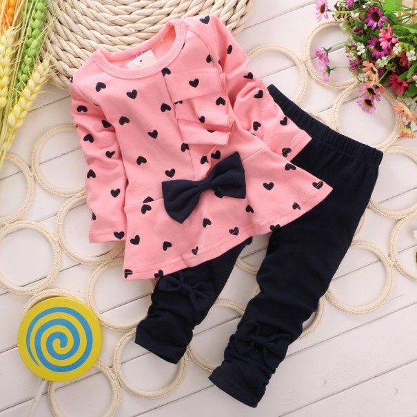 Set fete - tricou cu maneci lungi si pantaloni de trening J1896 roz 2