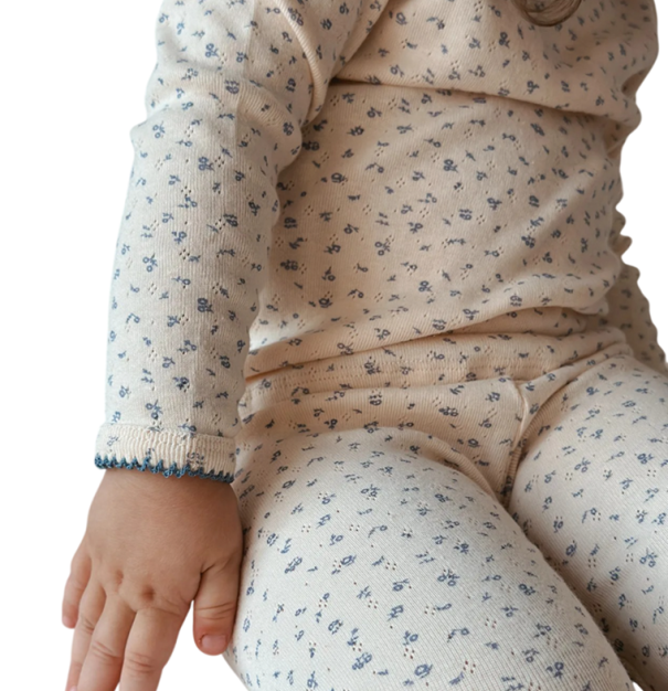 Set fetițe cu tricou cu mânecă lungă și pantaloni Bej cu imprimeu de cireșe Decolteu rotund Compleu din bumbac albastru 2