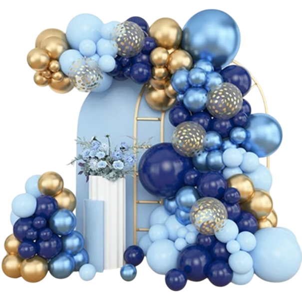 Set för girland 111 st Metalliska blå och gyllene ballonger med tillbehör Dekoration för fester och kalas Dekoration för födelsedagsfester 1