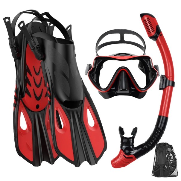 Set för snorklingsutrustning S/M Fenor storlek 37-41 18 x 40 cm Dykarbrillor och snorkel Komplett set för snorkling och dykning röd