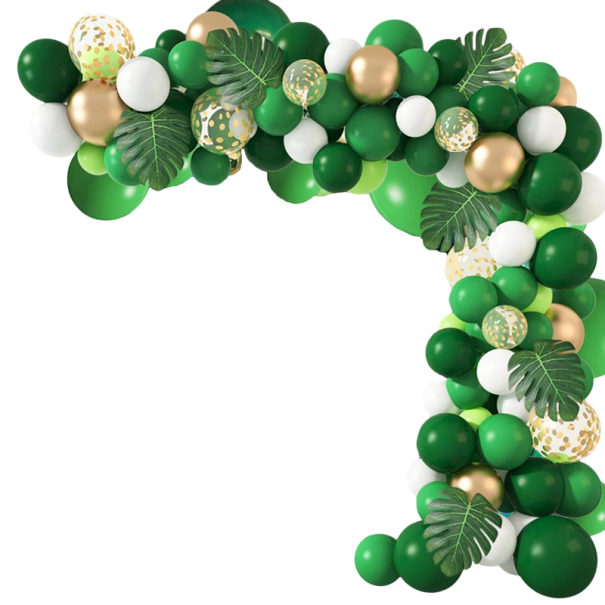 Set für Ballongirlande 76 Stück Grüne, weiße und goldene Ballons Künstliche Blätter Schnur und Kleber für die Dekoration von Feiern und Hochzeiten 1