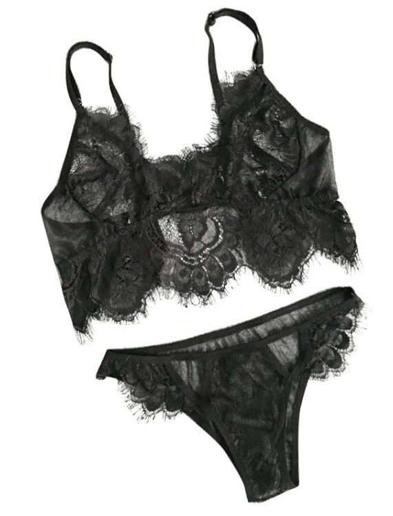 Set in pizzo da donna - Reggiseno e mutandine nero L