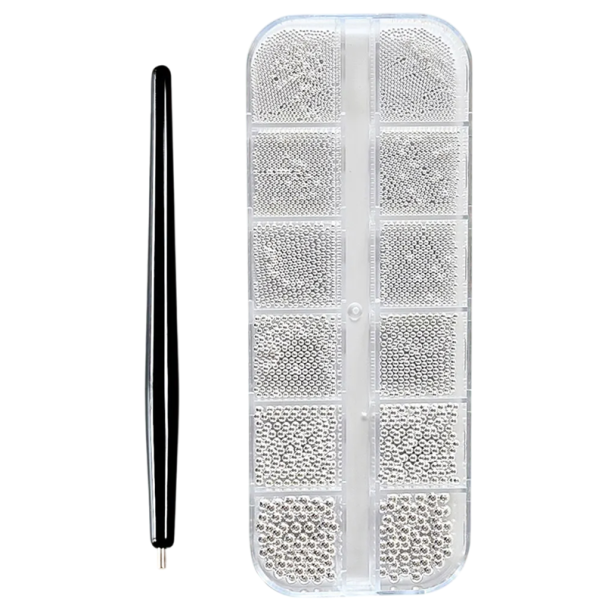 Set magnetického pera a oceľových guličiek Ozdoby na nechty Pero 11,2 x 0,7 cm Dekoračný nástroj na nechty Nail Art Pomôcka pre profesionálnu manikúru strieborná