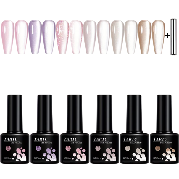 Set Magnetico Cat Eye 6×8 ml di Smalti Gel UV/LED per Nail Art Effetto Jelly Galattico per Uso Domestico e Professionale 1