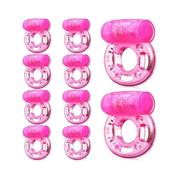 Set med 10 silikonvibrerande chokeringar med mjuk textur 30 min vibrerande patron flexibel design 4,6x3,5 cm diskret förpackning 1
