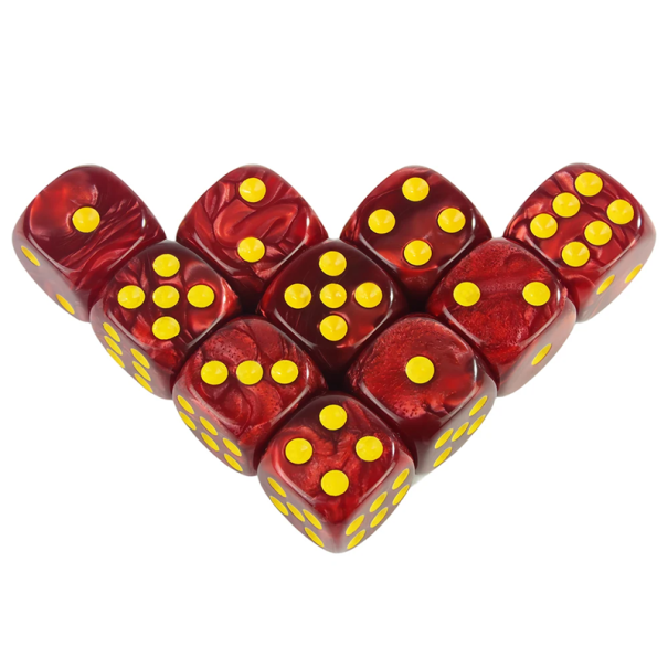 Set med 10 st. 16 mm akryltärningar marmorliknande tärningar för brädspel, rollspel, DND, klassiska sexkantiga speltärningar röd