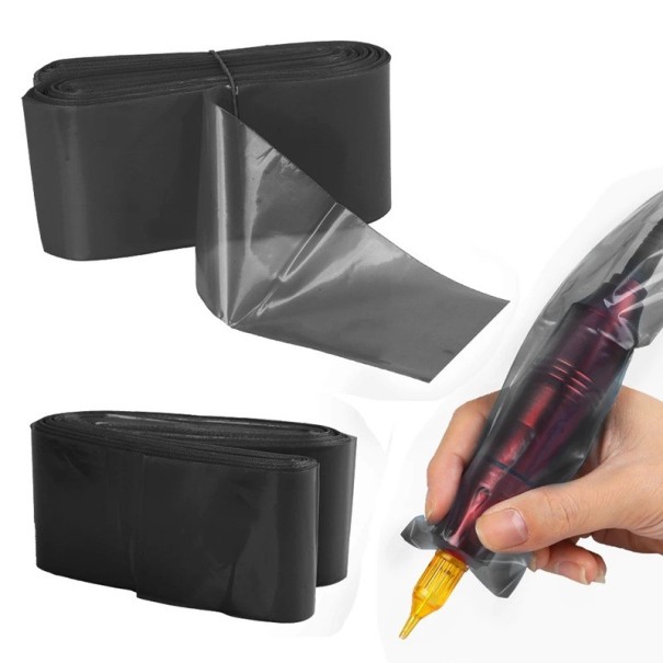 Set med 100 engångsskyddshylsor för tatueringsmaskinkablar 5 × 80 cm Hygieniska polyetenöverdrag Skydd mot kontaminering svart