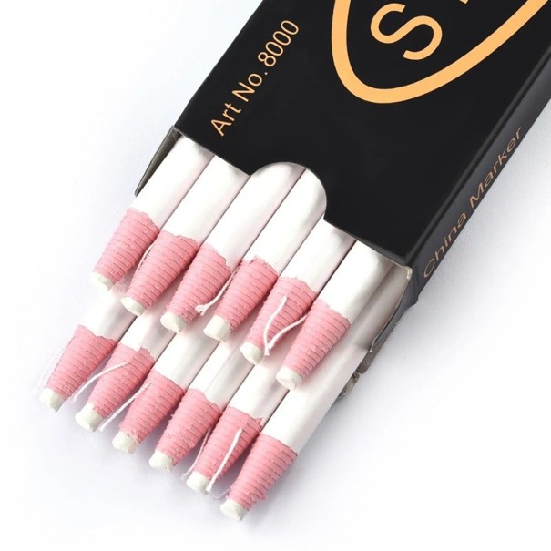 Set med 12 kritpennor, 170 x 8,5 mm, raderbara tygpennor, lapptäcke, sömnad, gör-det-själv-kläder, broderi och skrädderi vit