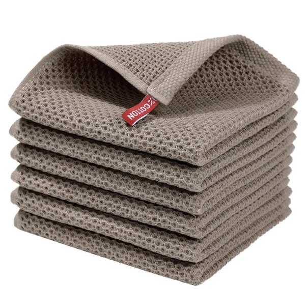 Set med 2 bruna bomullshanddukar 30x30 cm Våffeltyg Absorberande kökshanddukar för disk och städning Återanvändbara 1