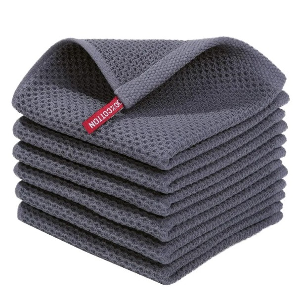 Set med 2 färgglada bomullshanddukar 30x30 cm Våffeltyg Absorberande mjuka trasor för disk och rengöring i köket grå